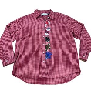 Check Plaid Christmas Shirt Womens Size XL Embroidered Snowman Holiday Button Up